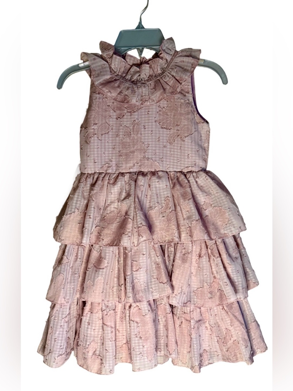 Trish Scully Pink Brocade Ruffle Tiered Dress